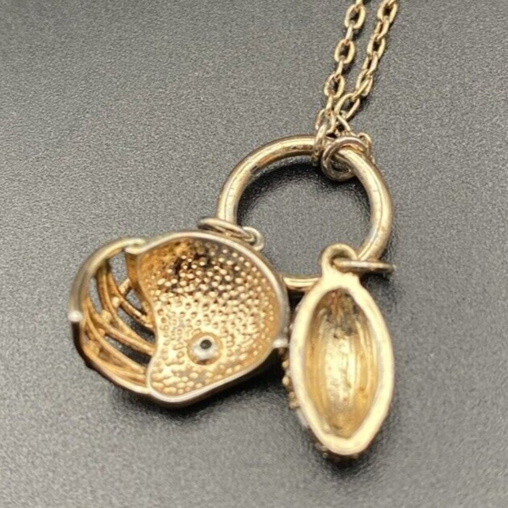 Helmet Necklace Rhinestone Enamel Football Charms Pendant 18+3" Gold Tone Cable - Picture 5 of 5